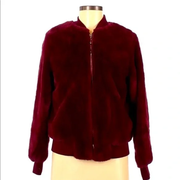 Say What? S burgundy red faux fur lined retro glam‎ bomber jacket - Picture 2 of 9